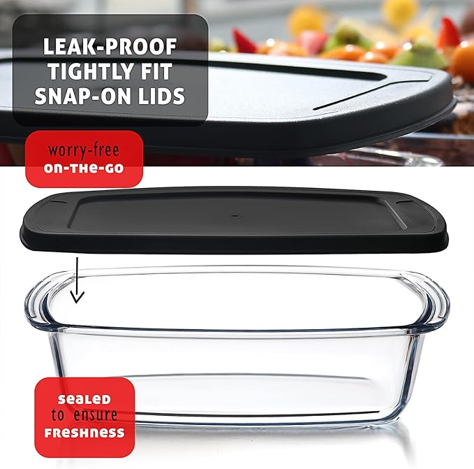 Nestl Set of 3 Glass Bread Loaf Pans for Baking Bread Pans for Homemade Breads, Glass Food Storage Containers with Lids, Glass Baking Dishes for Oven, Pound Cake Pan, Loaf Pan, 1.9 Quart