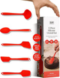 GIR 5-Piece Silicone Kitchen Utensils Set, Non-Toxic Cooking Utensils for Cooking and Baking, Heat Resistant, Food Grade, Dishwasher Safe Rubber Spatula, Ladle, Spoon - Fire Red