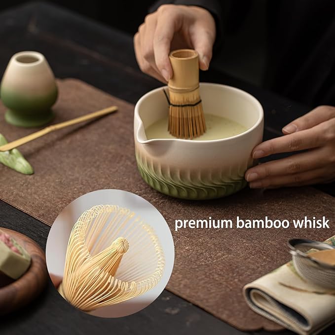 Matcha Whisk Set, 8 Pcs Ceramic Matcha Set Includes Bowl,Matcha Whisk (Chasen) and Holder, Sifter,Scoop and Spoon - Matcha Kit for Matcha Lovers,Gift for Family and Friend