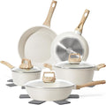 12 Pcs Pots and Pans Set Non Stick, Cookware Sets White Granite Induction Cookware, Non-toxic Healthy Nonstick Kitchen Cooking Set with Frying Pan Set, Saucepans (PFAS/PFOA/PFOS Free)