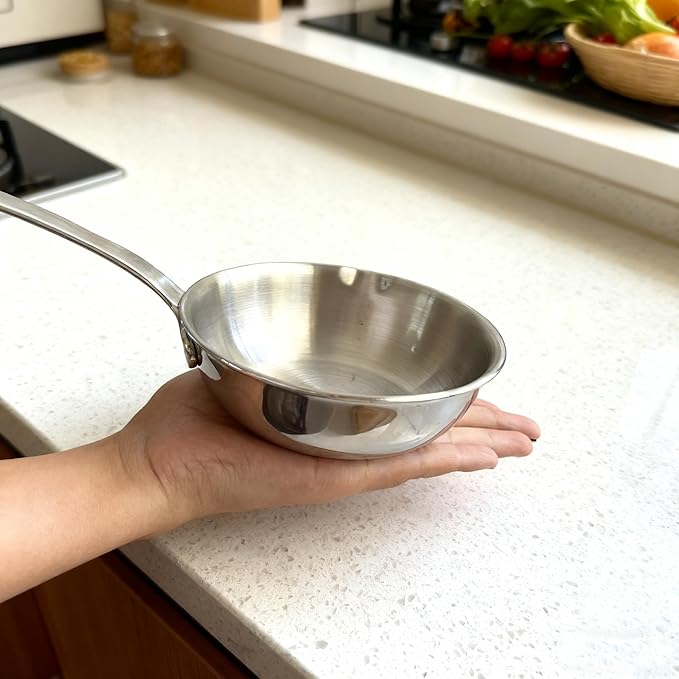 IMEEA 4.7-Inch Mini Egg Pan Omelet Pan SUS304 Stainless Steel Mini Sauce Pan Frying Pan with Spout