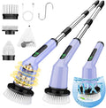Electric Spin Scrubber for Cleaning Bathroom, Shower Scrubber Rotary Floor Brushes with IPX7 Waterproof & 2 Speed, 3 Brush Heads, Bathroom Cleaning Supplies for Shower Tub Tile Toilet Purple