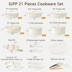 GiPP Ceramic Pots and Pans Set Non Stick, Nonstick Detachable Handle Cookware Sets, Healthy Non Toxic PFAS PFOA & PTFE Free, Dishwasher ＆Oven Safe, Induction Kitchen Pot and Pan, 21 Piece Cream