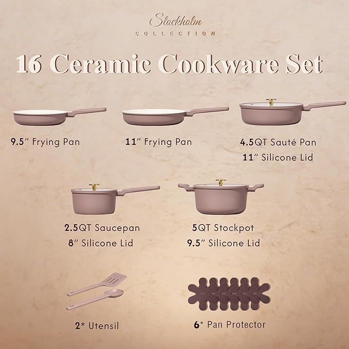 CAROTE Ceramic Cookware Set, Pots and Pans Set Non stick, 16-Piece Induction Cookware, Non toxic Healthy Non Stick Kitchen Cooking Set, with Frying Pans Set,Large Capacity Soup Pot