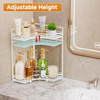 VITVITI 2-Tier Corner Bathroom Counter Organizer, Bathroom Countertop Organizer Storage for Sink, Metal Mesh Makeup Organizer for Vanity Countertop Kitchen with Hooks,White