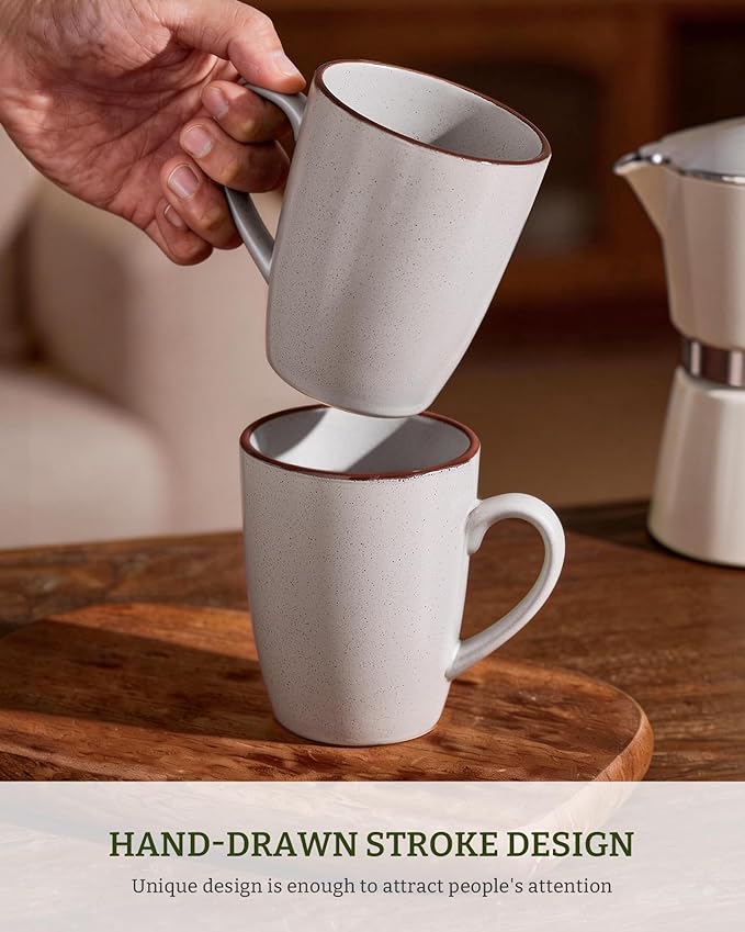 famiware Venus Coffee Mugs for 6, 14 oz Mug Set, Dringking Cup with Handle for Coffee, Tea, Cocoa, Milk, Ligth Gray
