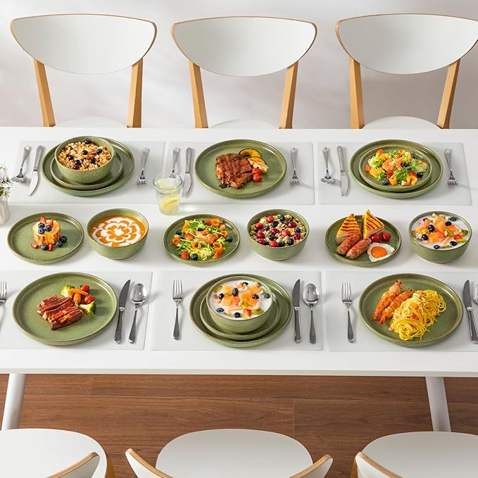 vancasso ZERMATT Stoneware Plates and Bowls Sets for 6, 18 Pieces Dinnerware Set for Kitchen, Chip Resistant Reactive Glaze Dishes, Dishwasher & Microwave Safe, Green