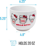 Silver Buffalo Sanrio Hello Kitty Cup Noodles Nissin Ceramic Ramen Noodle Rice Bowl with Chopsticks, Microwave Safe, 20 Ounces