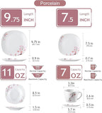 VEWEET Annie Porcelain Dinnerware for 6, 30-Piece Pink Floral Dish Set With Plates and Bowls Including Dinner, Dessert, Soup, Cups & Saucers