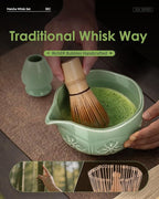Matcha Whisk Set, Ceramic Matcha Bowl, Bamboo Whisk, Scoop, Sifter, Holder, Tea Towel - 6 Pcs Matcha Kit Gift for Matcha Lovers Beginners (Green)