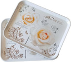 Large Serving Platter Melamine Trays 2 Pack Stackable Food Tray with Floral Print for Gift, Party, Decor, Home, Restaurant (Gold Rose, Large)