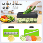 15-in-1 Vegetable Chopper, Kitchen Gadgets with 10 Blades, Veggie, Food, Onion Chopper, Cucumber Slicer, Versatile Mandoline, Includes Egg Separator & Finger Guard, Green