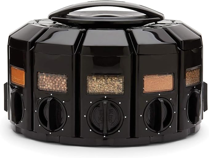 Kitchen Art Spice Rack Select-A-Spice Auto-Measure Carousel 12 Compartments Black 8.75 x 8.75 x 6 inches