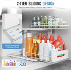 Under Sink Organizer Upgrade To Professional Rails,2-Tier Dual Pull Out Cabinet Storage,Height Adjustable Slide Out Drawers For Bathroom Kitchen,2 Pack-16.7"Dx12.8"-16.9"H,White