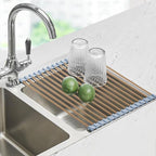 Seropy Roll Up Dish Drying Rack Over The Sink Drying Rack for Kitchen Counter, Rolling Dish Rack Over Sink Mat, Foldable Dish Drainer Stainless Steel Rack Kitchen Organization Gold 17.5"x11.8"