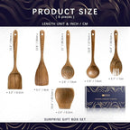 Wooden Spoons for Cooking, Nonstick Cooking Utensil Set with 5 Piece Acacia Wooden Spatulas and Spoons, as well as a Extra Whole Wood Spoon Rest, Terrific for Everyday Kitchen Tasks