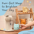 Bico Cartoon Cat Coffee Mugs Set of 4, Cute Ceramic Mugs with Unique Cats Faces, Stoneware Coffee Tea Mug Gifts for Cat Lovers, Women and Men, Microwave and Dishwasher Safe (10 oz)