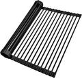Ohuhu Over The Sink Dish Drainer Drying Rack, 17.6" W x 15.4" L Roll Up Dish Racks Kitchen Sink Organizer Silicone Wrapped Large in Sink Dish Drying Rack Foldable Rolling Drain Mats Anti-Slip