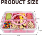 Divided Serving Tray with Lid and Handle,8 Compartments Snacks Box,Snack Fruit Tray,Veggie Tray,Portable Platter for Candy Fruits Nuts Snack Party Entertaining Picnic (2PCS Pink)