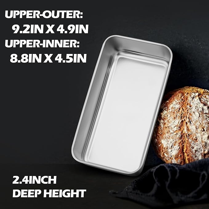 Leonyo 6 Pack Loaf Pans for Baking Bread, 9IN x 5IN Stainless Steel Loaf Pans for Homemade Bread, Meatloaf, Bananas, Brownies, Lasagnas, Dishwasher Oven Safe