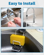 Sink Sponge Holder - Metal Kitchen Sink Faucet Organizer for Sponges, Brushes and Cleaning Tools, Faucet Sponge Holder Hanging Fix Around Faucet (White)