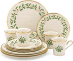 Lenox Dinnerware Set, Holiday 12-Piece Set, Service For 4, Porcelain Plate, Berry Motif With 24-Karat Gold Accents, Christmas Dinner Plates, Salad Plates And Mugs, Dishwasher Safe (Assorted, 12 Piece)