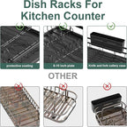 LIYI Dish Drying Rack and Sink Organiser,Removable Drainer Tray,Adjustable Spout,Easy Assembly Kitchen Drying Rack,Black
