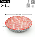 KitchenTour Pasta Bowls 26 Ounce, Porcelain Salad Bowls Serving Bowls Set of 6, 8 inch Ceramic Soup Bowls Dinner Bowls, Dishwasher and Microwave Safe, Assorted Colors