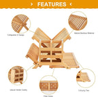 Bamboo Dish Drying Rack, 3 Tier Collapsible Wooden Dish Drainer Rack with Utensil Holder, Plate Rack for Kitchen Counter, Large Folding Drying Holder 51 pcs Grid