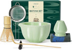 Matcha Whisk Set,7 PCS Ceramic Matcha Kit Includes Matcha Bowl with Spout, Matcha Whisk and Holder, Bamboo Scoop, Stainless Sifter, Tea Towel, Unique Gift for Matcha Lovers (Green)