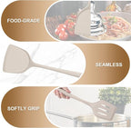 TeamFar Silicone Cooking Utensils Set, 5-Piece Heat Resistant Kitchen Utensils Set, Nonstick Slotted Solid Spoon Turner Pasta Server for Frying, Serving, Mixing, Non-Toxic & Dishwasher Safe, Khaki