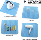 MicoYang Silicone Dish Drying Mat for Multiple Usage,Easy clean,Eco-friendly,Heat-resistant Silicone Mat for Kitchen Counter or Sink,Refrigerator or Drawer Liner Light Blue 2XL 24 inches x 18 inches