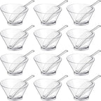 Sawysine 24 Pcs Plastic Clear Serving Bowls with Kitchen Plastic Scoops Salad Serving Bowls Popcorn Scoops Angled Candy Container for Salad Cooking Parties, 210 ml