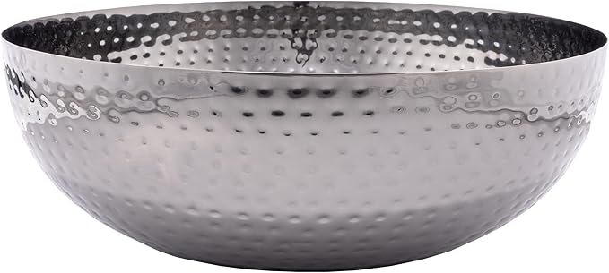 Round Hammered Metal Bowl, Oxidized Silver