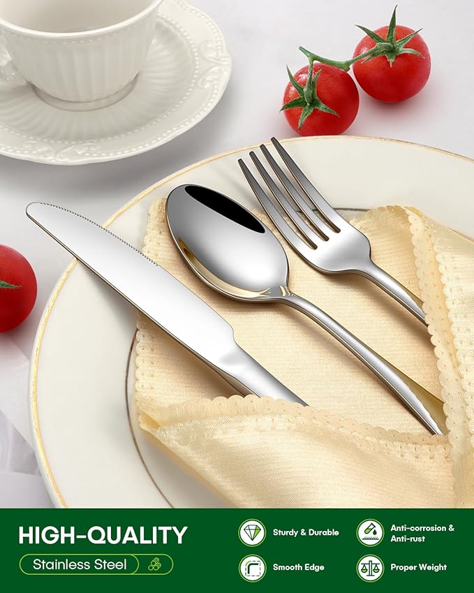 36 Pcs Silverware Set with Steak Knives Food-Grade Stainless Steel Flatware Set for 6 Mirror Cutlery Include Forks Spoons and Knives Set Dishwasher Safe Utensil Sets for Home Restaurant