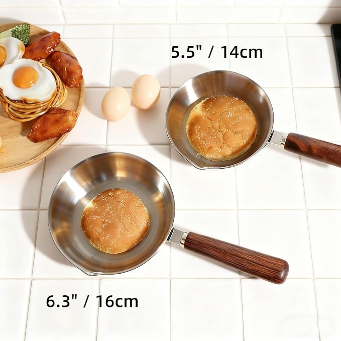 IMEEA 6.3-Inch Egg Pan Omelet Pan SUS304 Stainless Steel Small Frying Sauce Pan with Wodden Handle