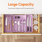 Lifewit Silverware Drawer Organizer, Expandable Utensil Tray for Kitchen, BPA Free Flatware and Cutlery Holder, Adjustable Plastic Storage for Spoons Forks Knives, 13-22 x 15", Purple