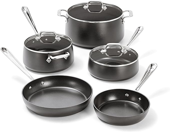 All-Clad HA1 Hard Anodized Nonstick Pots and Pans Set Non Stick Cookware Sets, Oven Broiler Safe 500F, Black