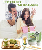 JBER Matcha Whisk Set, Ceramic Matcha Kit Includes Bowl with Spout, Matcha Whisk (Chasen) and Holder, Sifter, Scoop, Spoon & Rest - 7PCS Matcha Set for Matcha Lovers Ceremony, Gradient Light Green