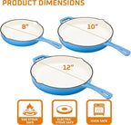 Bruntmor Enameled Cast Iron Frying Pan Set - 8" 10" 12" Blue Enamel Nonstick Skillets with Tempered Glass Lid - Oven Safe Egg and Grill Pan Set for Cooking, Searing, and Frying