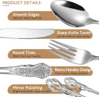 Gorgeous Retro Royal Silverware Set For 8,OIULO 18/0 Stainless Steel 40-Piece Flatware Set Service for 8,Vintage Fine Dining Utensils Fork Spoon Knife,Antique Baroque Cutlery,Mirror,Dishwasher Safe