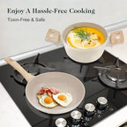 Pots and Pans Set Non Stick, 11pcs Ceramic Cookware Set, Non Toxic Induction Kitchen Cookware Sets, Nonstick Cooking Set with Stay Cool Handle, 100% PFOA Free, Cream