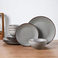 Famiware Venus Plates and Bowls Sets, 12 Pieces Stoneware Speckled Dishes Dinnerware Set for 4, Matte Dark Gray - Microwave & Dishwasher Safe, Modern Minimalist, for Everyday Meals & Formal Dining