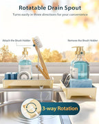 Minimalist Sink Caddy, Rustproof Sponge Holder for Kitchen Sink with 304 Stainless-Steel Brush Holder, Countertop Rack Organizer with Raised Ridges & Silicone Drain Tube (Pastel Yellow, Large)