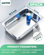 WantJoin Steam Table Hotel Pans 1/1 Full Size 4 Inch Deep 6 Pack, Stainless Steel Metal Tray Sets Food Storage Container for Restaurant Chafing Dishes Commercial Buffet Catering Supplies