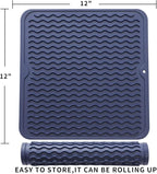 MicoYang Silicone Dish Drying Mat for Multiple Usage,Easy clean,Eco-friendly,Heat-resistant Silicone Mat for Kitchen Counter or Sink,Refrigerator or Drawer liner Navy Blue M 12 inches x 12 inches