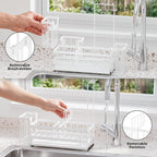 Sponge Holder for Kitchen Sink – Rustproof Stainless Steel with Detachable Drainboard, Brush Rack & Towel Bar | Compact, Non-Slip Design for Countertop Bathroom