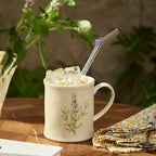 Artisanal Handcrafted Ceramic Mug with Sage Botanical Design - 10oz Off-White Stoneware Coffee Cup, Elegant Purple Sage Pattern, Dishwasher Safe, Comfort Grip Handle for Daily Use-2pack