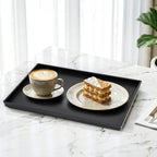 Cedilis 2 Pack Black Rectangular Serving Trays, Non-Slip Plastic Coffee Table Tray, Modern Ottoman Trays for Table Centerpiece, Home Decor, Bathroom, Kitchen Counter