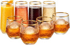 48 Pack Ribbed Stemless Champagne Flutes Gold Rim – 24 9oz Mimosa Glasses & 24 12oz Plastic Cups, BPA-Free Disposable Shatterproof Toasting Glasses for Weddings, Parties, Cocktail Wine Bar Events